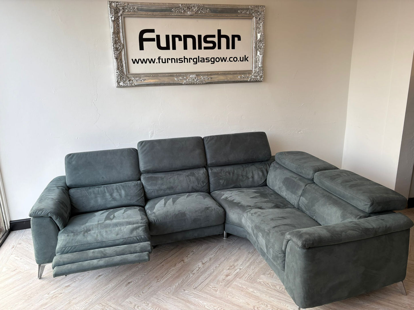 DFS Tahiti Teal Power Recliner Corner Sofa in Arizona Fabric (faux brushed suede-effect) As New Condition/ Ex Display #