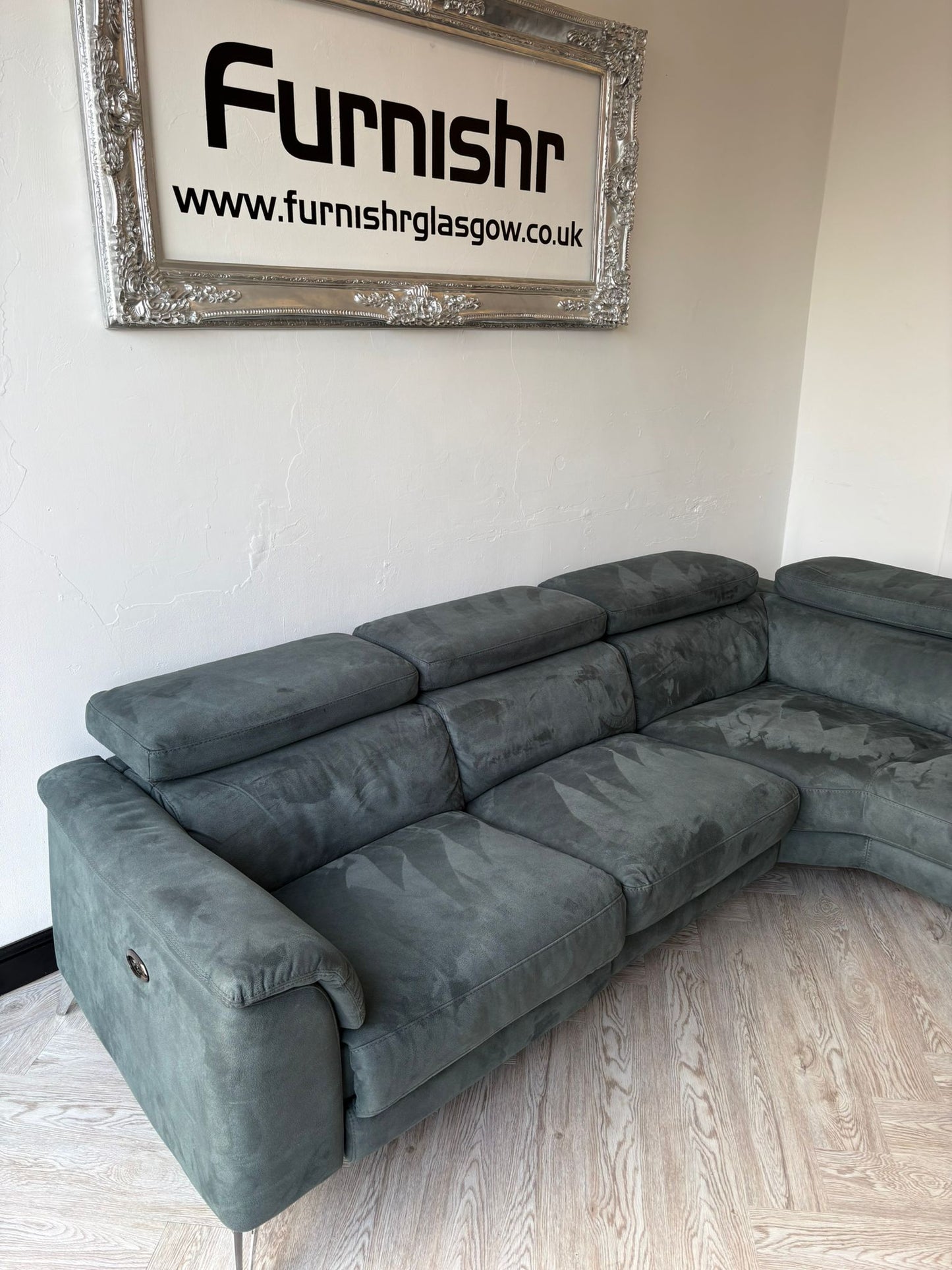 DFS Tahiti Teal Power Recliner Corner Sofa in Arizona Fabric (faux brushed suede-effect) As New Condition/ Ex Display #