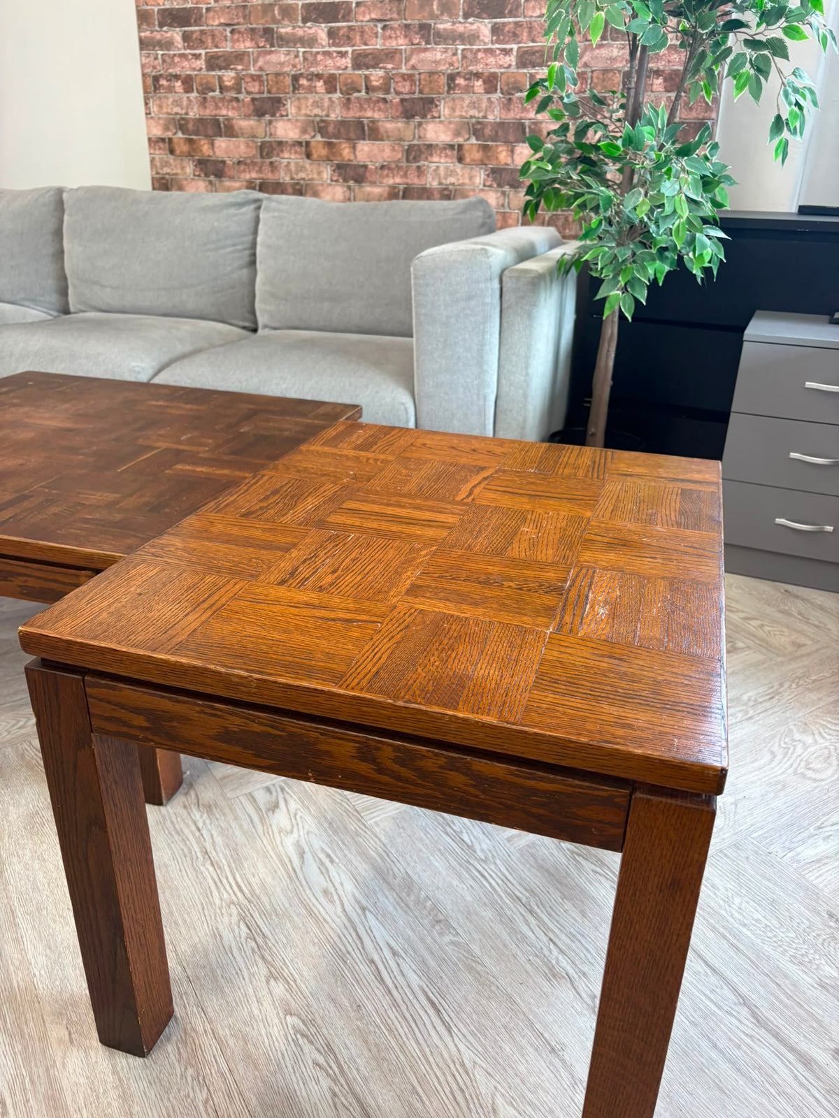 Large Dark Wood Parquet Side Table @