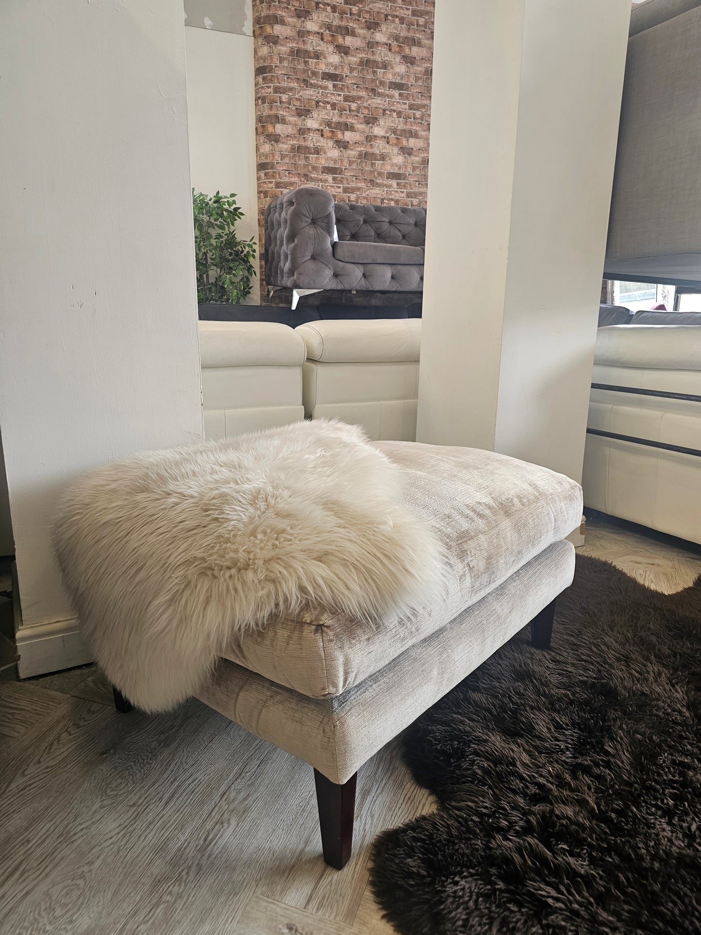 Large Champagne Chenille Footstool @