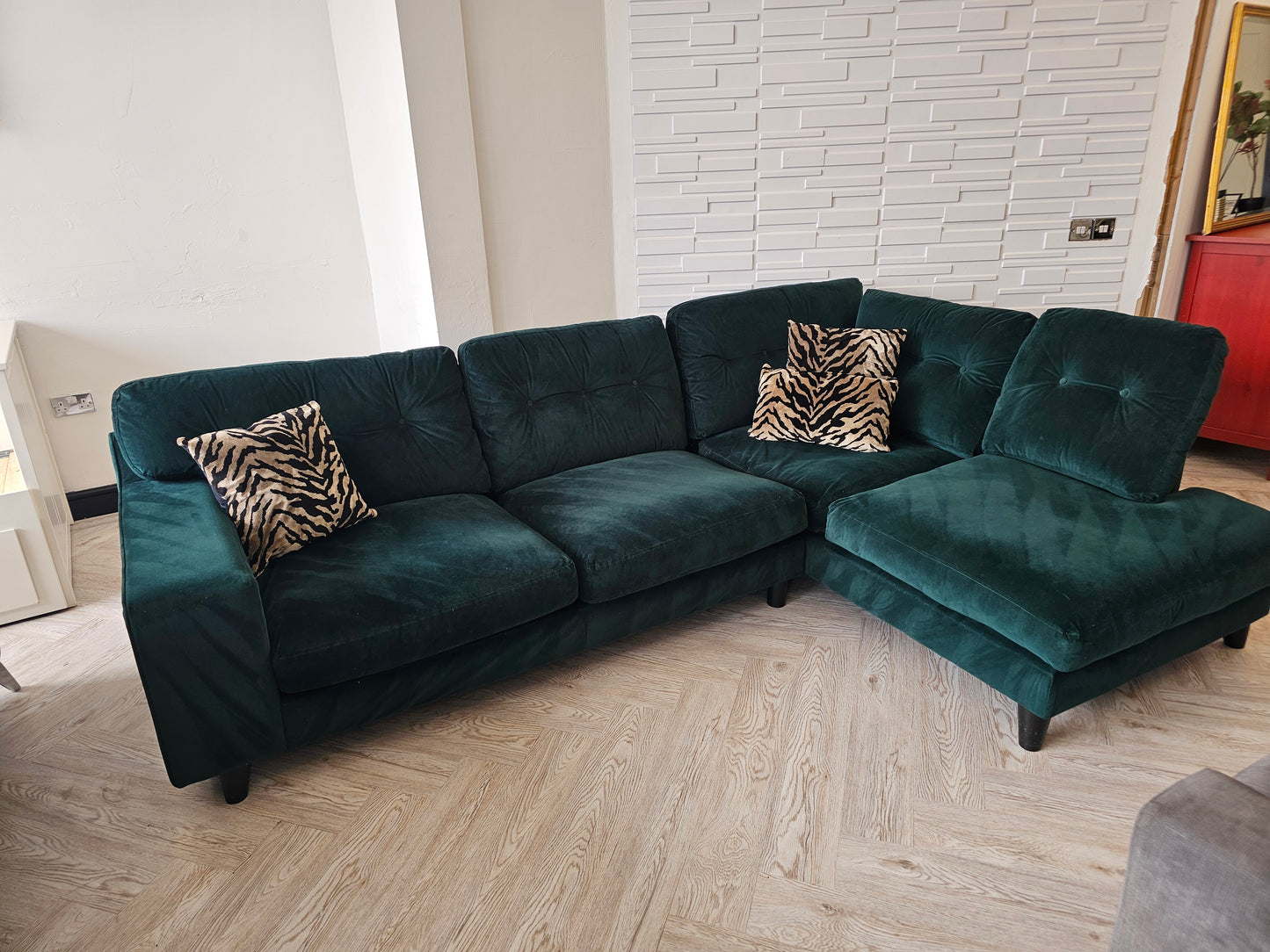 DFS Java Dark Green Plush Velvet Corner Sofa @