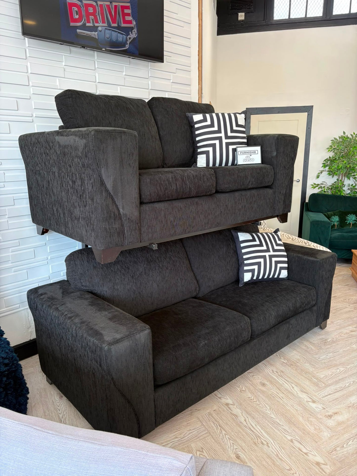 DFS Black Sofa Bed 3&2 Seater Sofas @