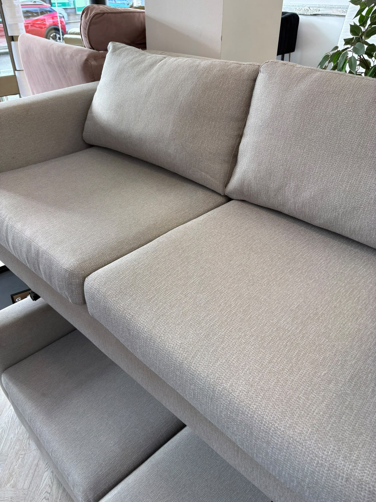 Contemporary Greige Fabric 2 x 2 Seater Sofas #