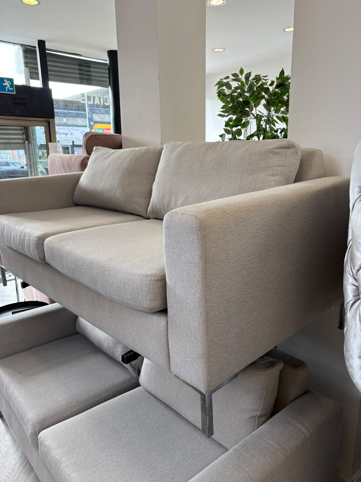 Contemporary Greige Fabric 2 x 2 Seater Sofas #