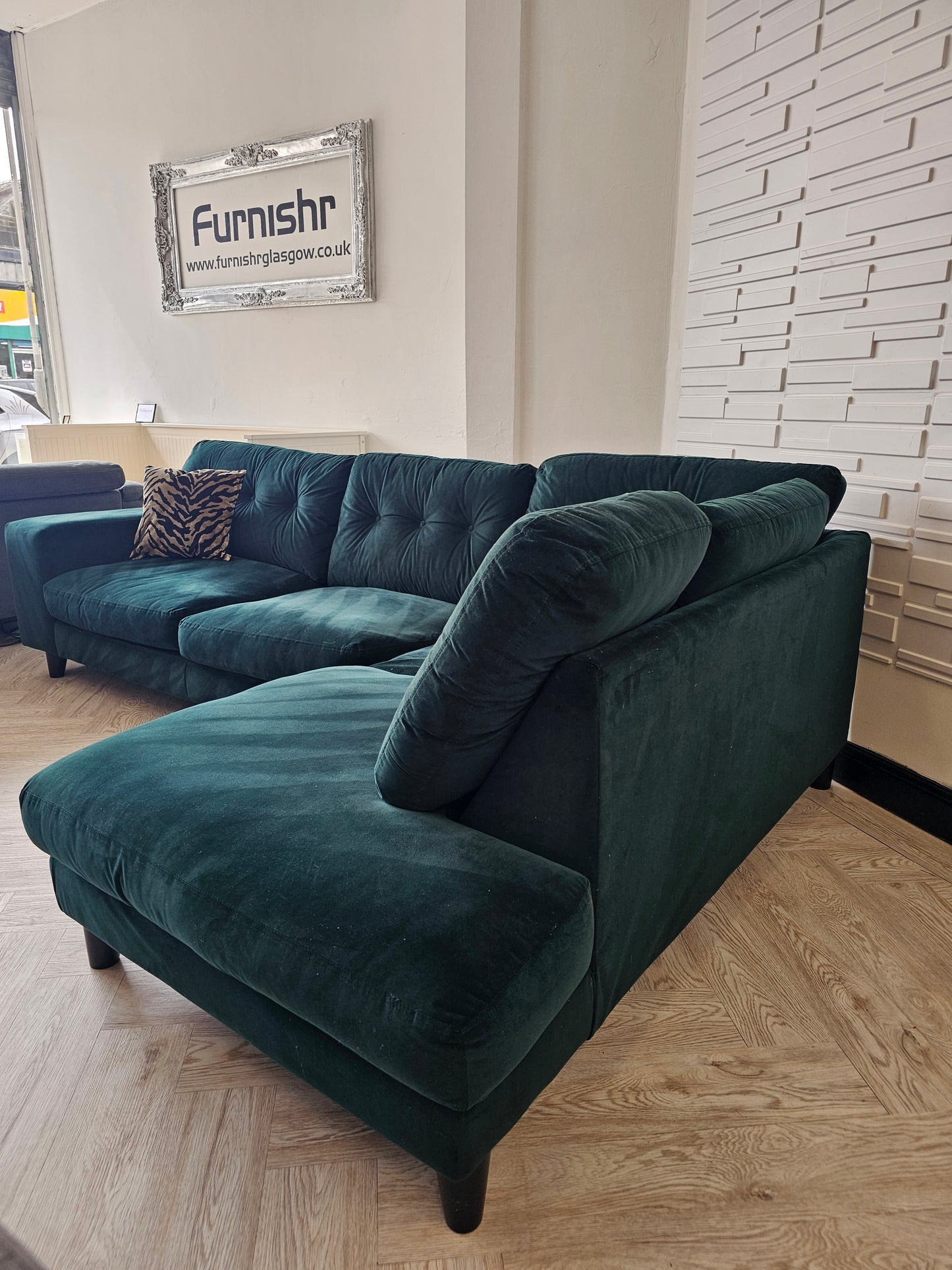 DFS Java Dark Green Plush Velvet Corner Sofa @
