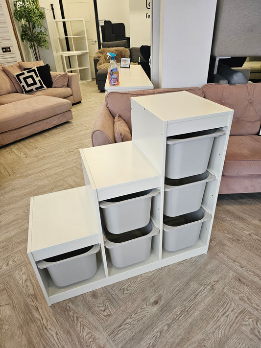 Ikea Trofast White Storage with Grey Boxes @