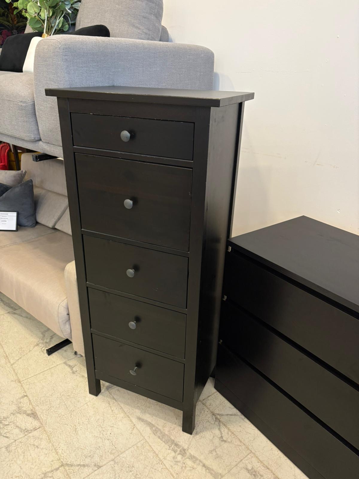 Ikea Hemnes Black/Brown Tallboy 5 Drawer Chest T