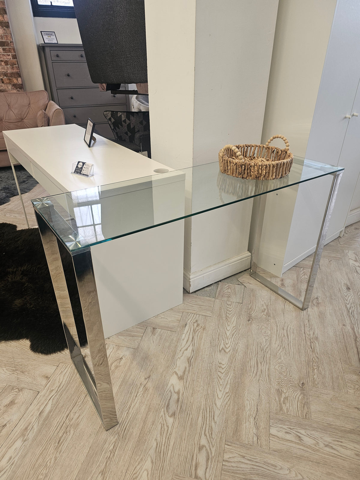 Chrome & Glass Console Table/Desk/Hairdresser Station @#