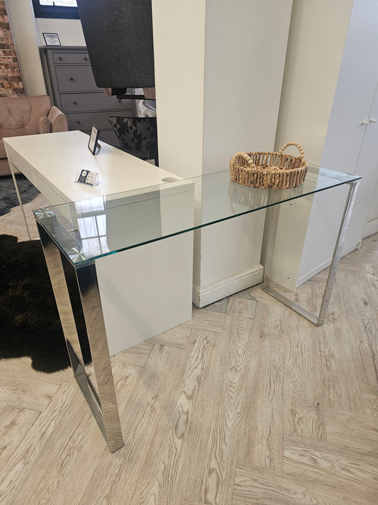 Chrome & Glass Console Table/Desk/Hairdresser Station @#