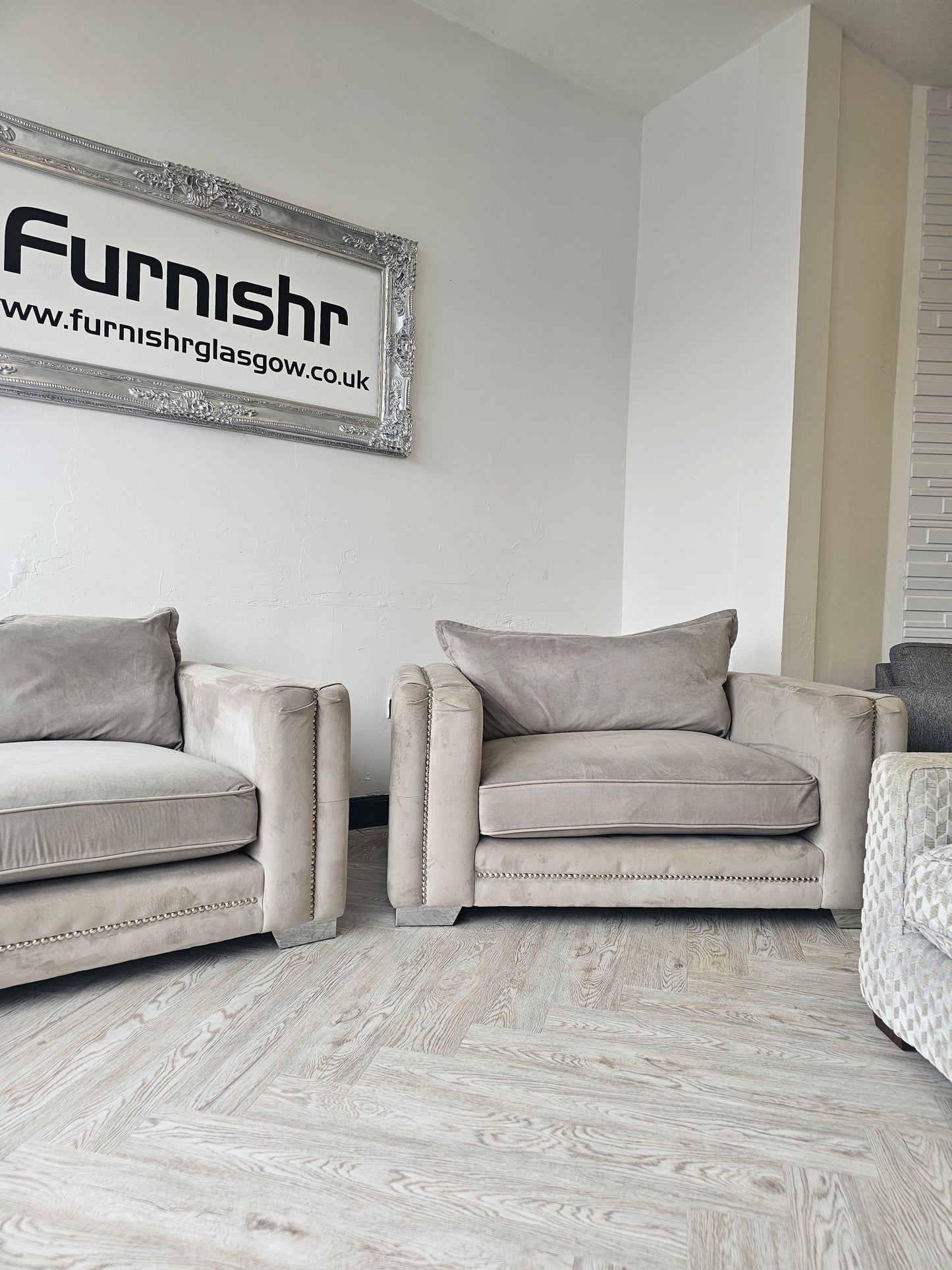 ScS Laurence Llewelyn-Bowen Regency Range Greige Fabric 3 Seater Sofa & Loveseat *RRP £3100 #