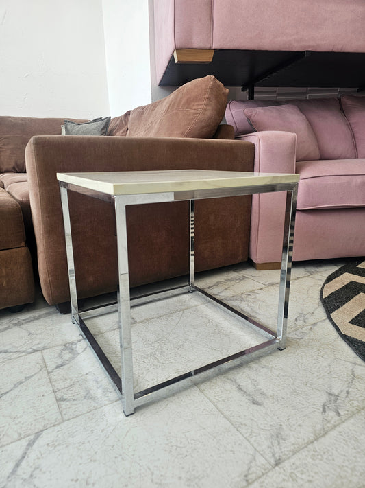 Marble Effect & Chrome Side Table (stain in corner)