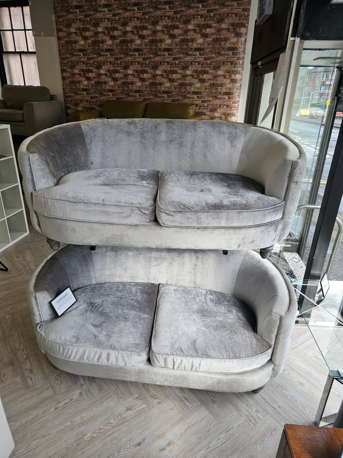 2 x 3 Seater Silver Chesterfield Style Sofas from Top Drawer @#